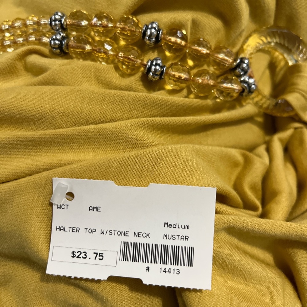 Yellow halter top w/stone neck size medium